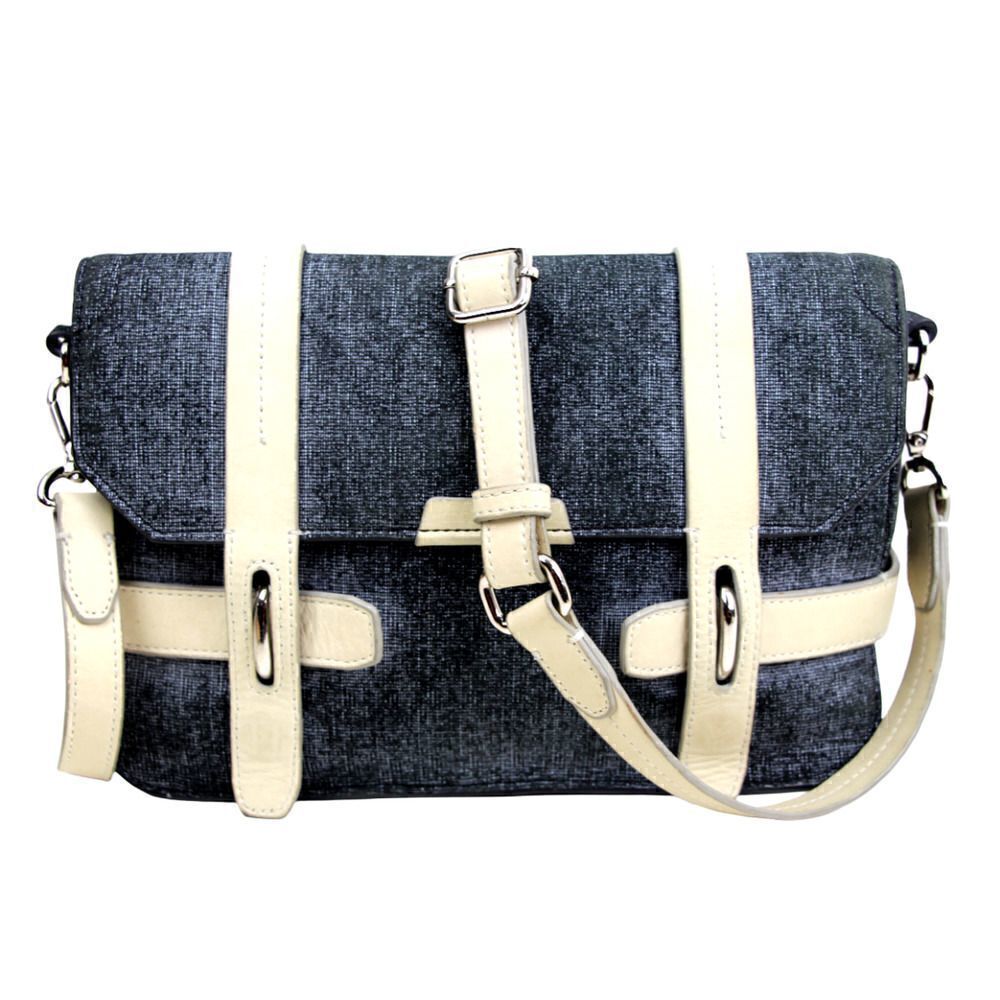 OLIVIA HARRIS BLUE IVORY GENUINE LEATHER FLAP SHOULDER BAG CROSSBODY HANDBAG
